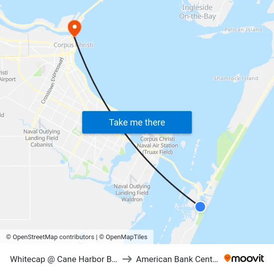 Whitecap @ Cane Harbor Blvd FS MB to American Bank Center Arena map