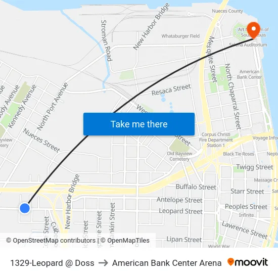 1329-Leopard @ Doss to American Bank Center Arena map