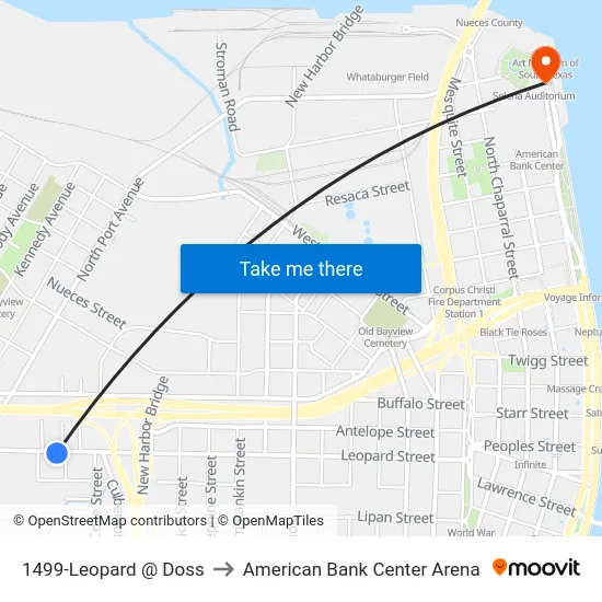 1499-Leopard @ Doss to American Bank Center Arena map