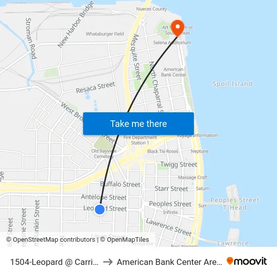 1504-Leopard @ Carrizo to American Bank Center Arena map