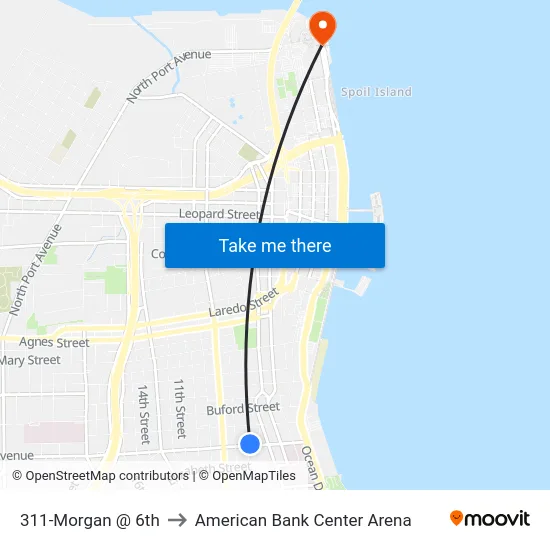 311-Morgan  @  6th to American Bank Center Arena map