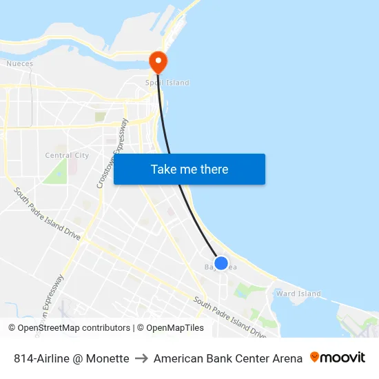 814-Airline  @  Monette to American Bank Center Arena map
