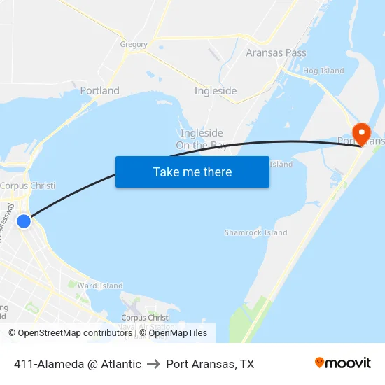 411-Alameda @ Atlantic to Port Aransas, TX map