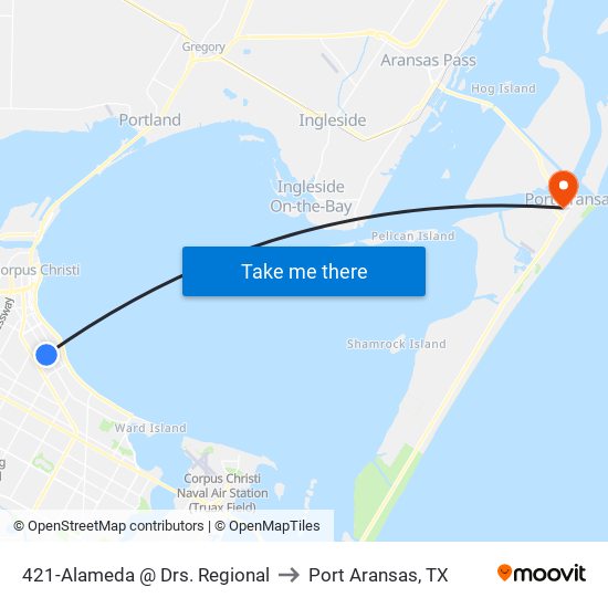 421-Alameda @ Drs. Regional to Port Aransas, TX map