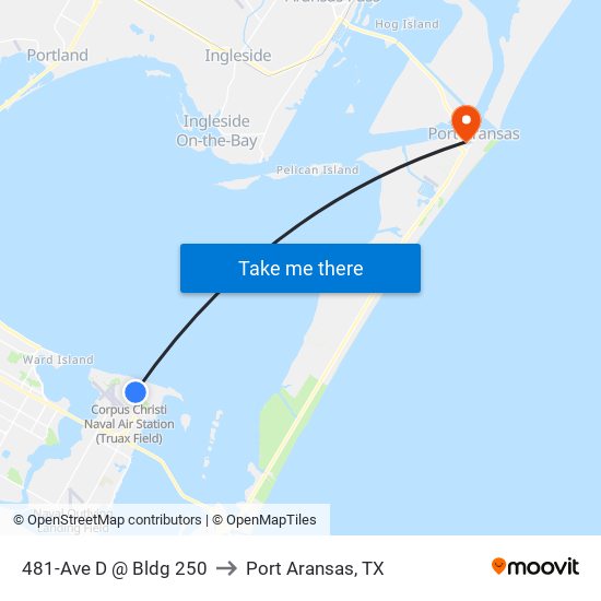 481-Ave D  @  Bldg 250 to Port Aransas, TX map