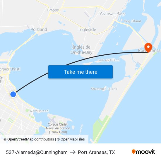 537-Alameda@Cunningham to Port Aransas, TX map