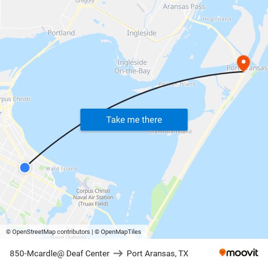 850-Mcardle@ Deaf Center to Port Aransas, TX map