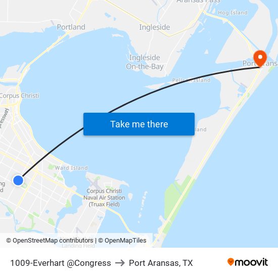 1009-Everhart @Congress to Port Aransas, TX map