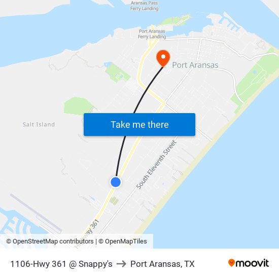 1106-Hwy 361 @ Snappy's to Port Aransas, TX map