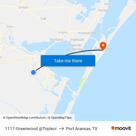 1117-Greenwood @Triplecr. to Port Aransas, TX map