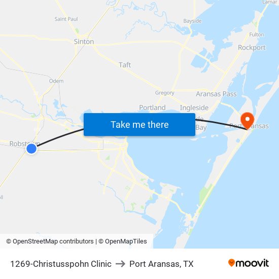 1269-Christusspohn Clinic to Port Aransas, TX map