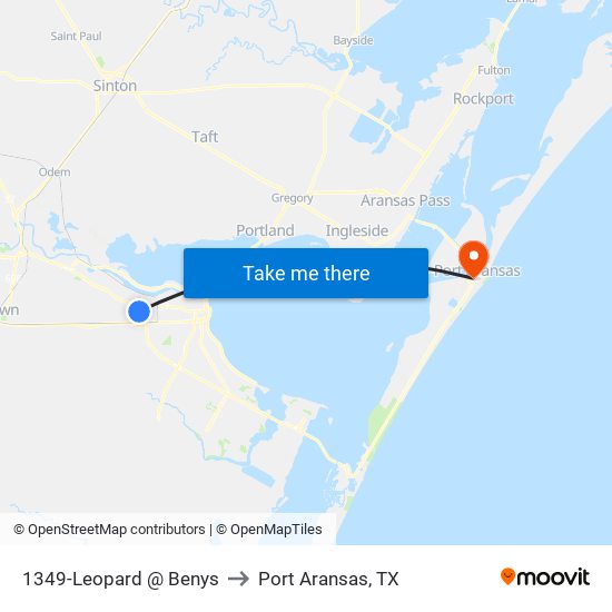 1349-Leopard @ Benys to Port Aransas, TX map