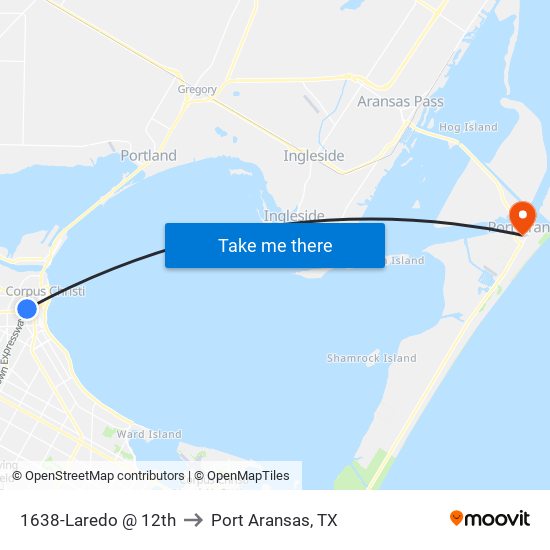 1638-Laredo @ 12th to Port Aransas, TX map