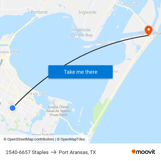 2540-6657 Staples to Port Aransas, TX map