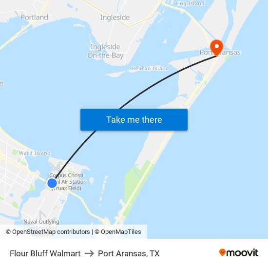 Flour Bluff Walmart to Port Aransas, TX map