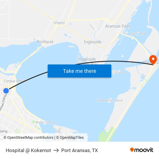 Hospital @ Kokernot to Port Aransas, TX map