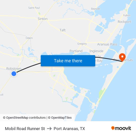 Mobil Road Runner St to Port Aransas, TX map