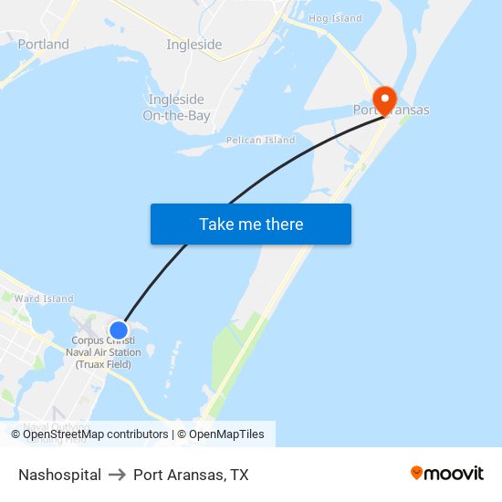 Nashospital to Port Aransas, TX map