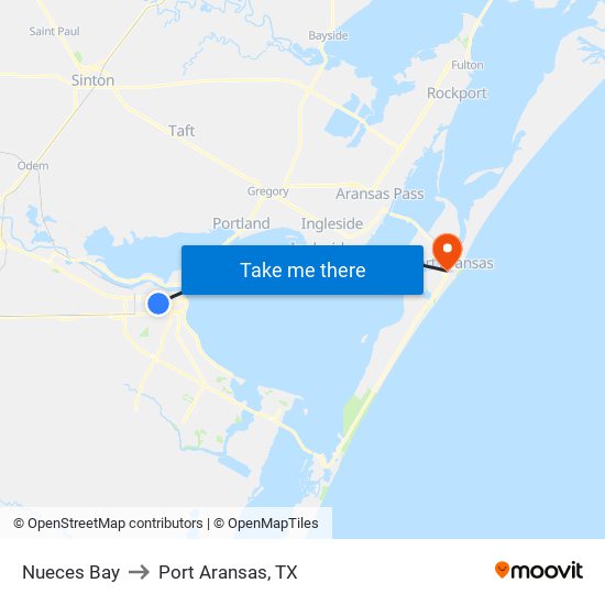 Nueces Bay to Port Aransas, TX map