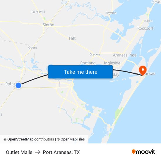 Outlet Malls to Port Aransas, TX map