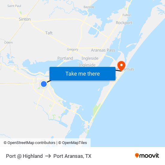 Port @ Highland to Port Aransas, TX map