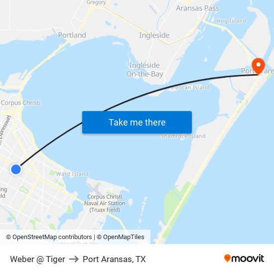 Weber @ Tiger to Port Aransas, TX map