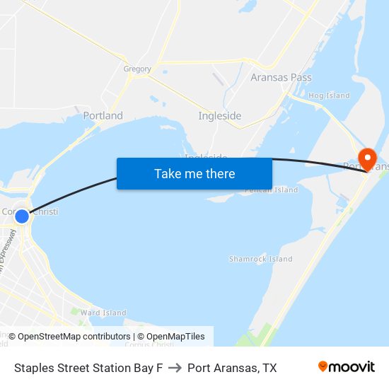 Staples Street Station Bay F to Port Aransas, TX map