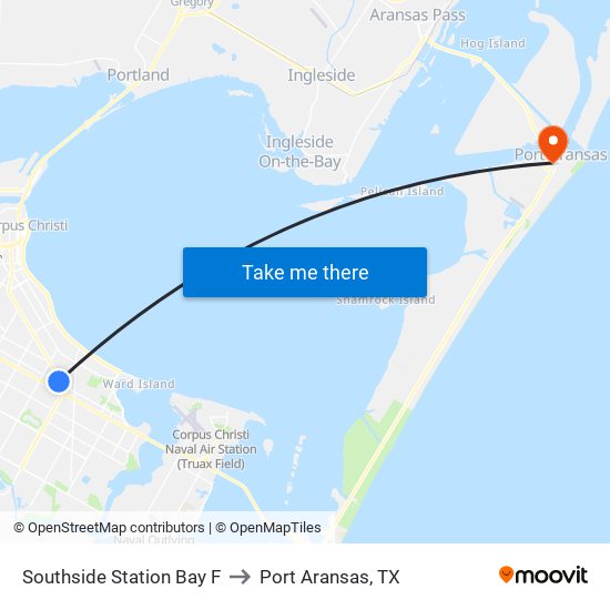 Southside Station Bay F to Port Aransas, TX map