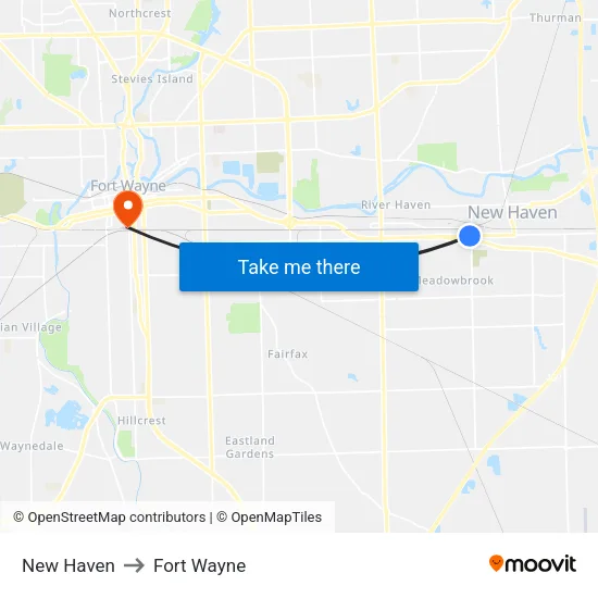 New Haven to Fort Wayne map