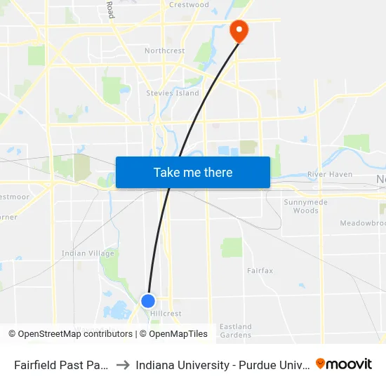 Fairfield Past Paulding (Sb) to Indiana University - Purdue University Fort Wayne map