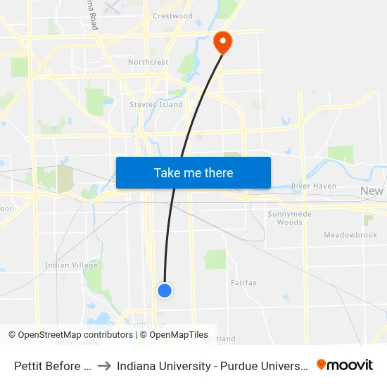 Pettit Before Hanna to Indiana University - Purdue University Fort Wayne map