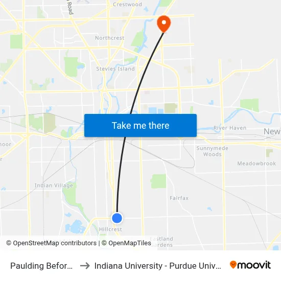 Paulding Before Warsaw to Indiana University - Purdue University Fort Wayne map