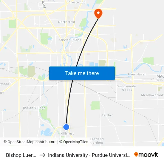 Bishop Luers (Wb) to Indiana University - Purdue University Fort Wayne map