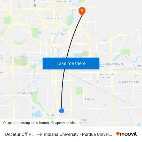 Decatur Off Paulding to Indiana University - Purdue University Fort Wayne map