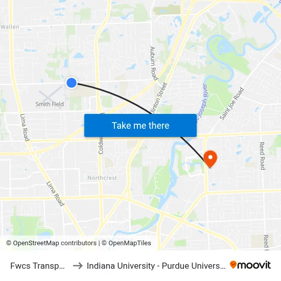 Fwcs Transportation to Indiana University - Purdue University Fort Wayne map