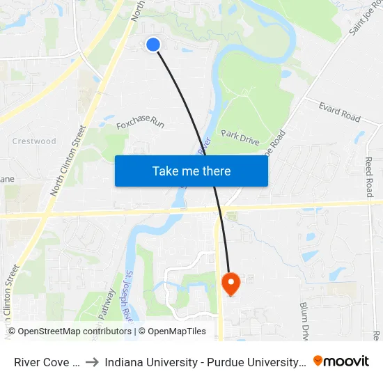 River Cove (Wb) to Indiana University - Purdue University Fort Wayne map