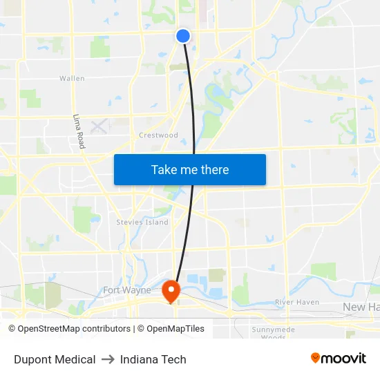 Dupont Medical to Indiana Tech map