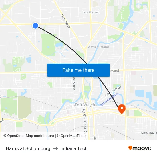 Harris at Schomburg to Indiana Tech map