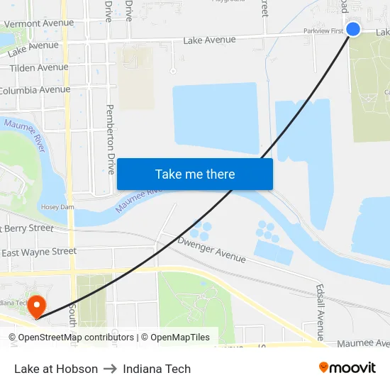 Lake at Hobson to Indiana Tech map
