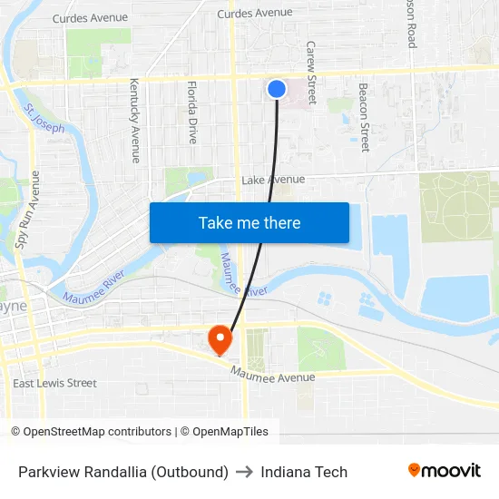 Parkview Randallia (Outbound) to Indiana Tech map