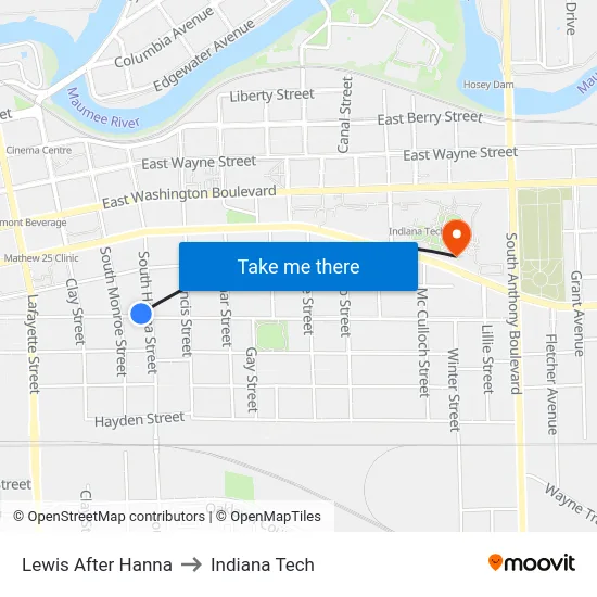Lewis After Hanna to Indiana Tech map