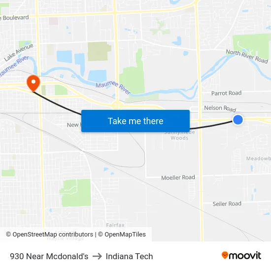930 Near Mcdonald's to Indiana Tech map