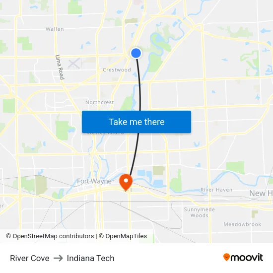 River Cove to Indiana Tech map