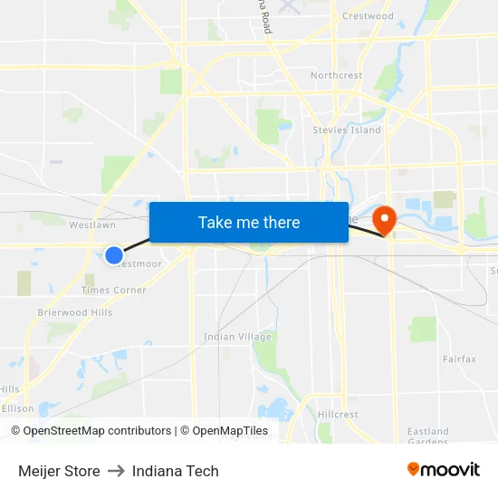 Meijer Getz Rd to Indiana Tech map