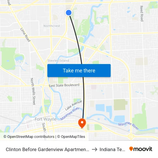 Clinton Before Gardenview Apartments to Indiana Tech map