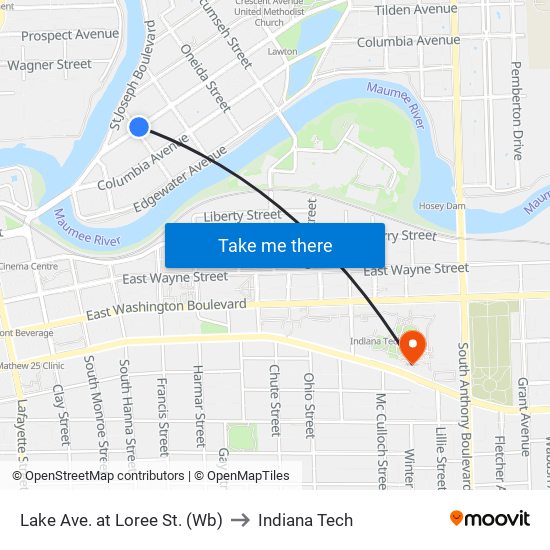 Lake Ave. at Loree St. (Wb) to Indiana Tech map