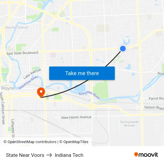 State Near Voors to Indiana Tech map