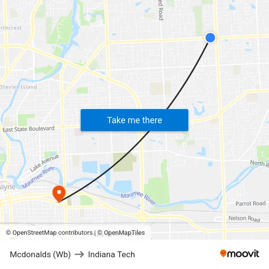 Mcdonalds (Wb) to Indiana Tech map