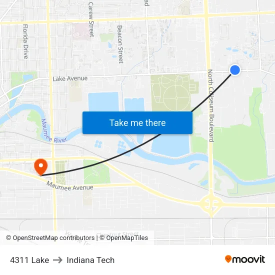 4311 Lake to Indiana Tech map