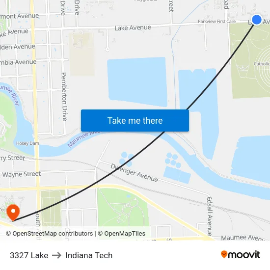 3327 Lake to Indiana Tech map